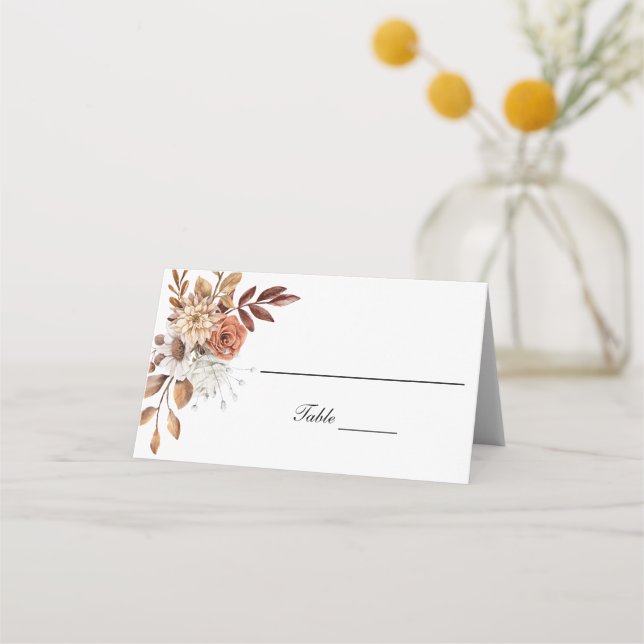 Carte De Placement Automne Rose Peach Blanc Brown Floral Table (Devant)