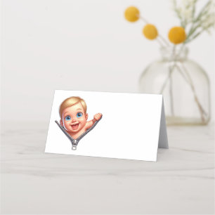 Carte De Placement Baby Boy Peeking Baby shower Merci blanc