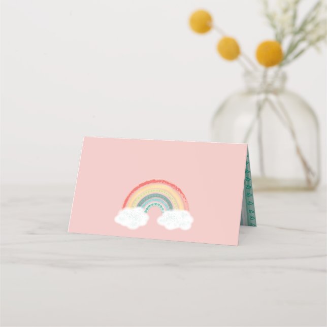 Carte De Placement Baby shower arc-en-ciel rose (Devant)