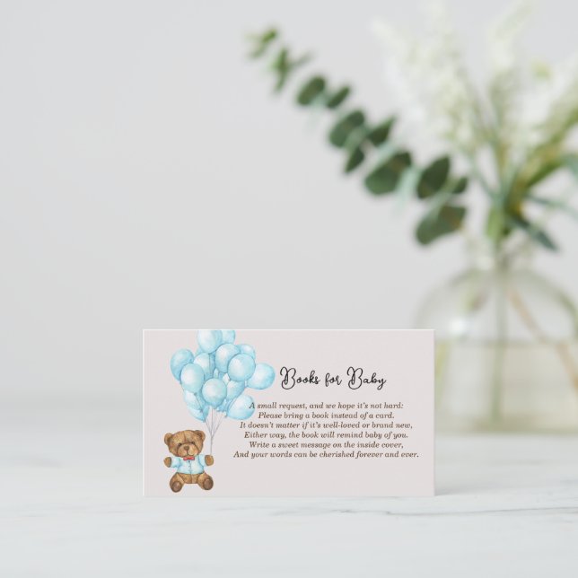 Carte De Placement Baby shower Bébé Bleu Ours Livres Pour Bébé (Debout devant)