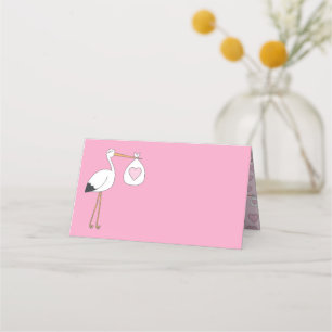 Carte De Placement Baby shower cigogne rose fille mignonne dessin