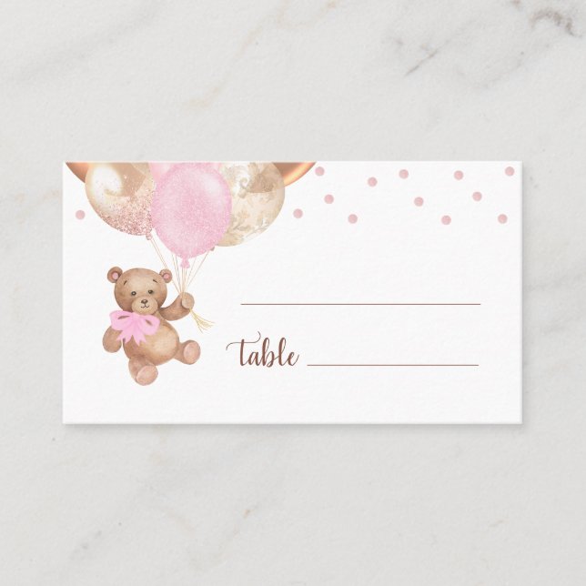Carte De Placement Baby shower de balles or Rose Teddy Bear (Devant)