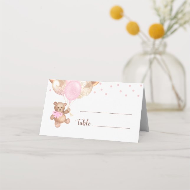 Carte De Placement Baby shower de balles or Rose Teddy Bear (Devant)