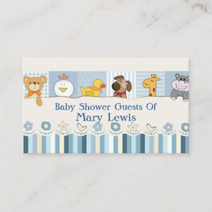 Carte De Placement Baby shower de bleu d'animaux et de rayures de