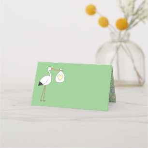 Carte De Placement Baby shower de cigogne vert genre neutre