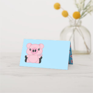Carte De Placement Baby shower de cochon bleu