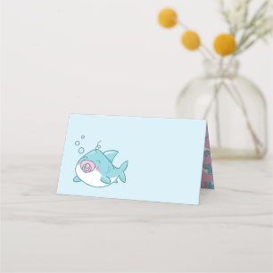 Carte De Placement Baby shower de requin mignon Kawaii fille rose
