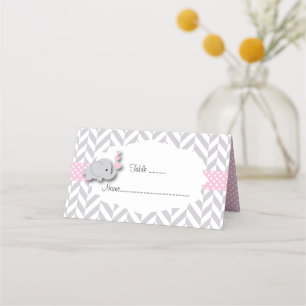Carte De Placement Baby shower d'éléphant rose et gris   À double fac