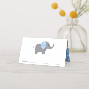 Carte De Placement Baby shower Eléphant Polka bleu et blanc