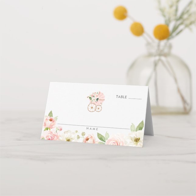 Carte De Placement Baby shower Fille Rose Floral Plié Carte Place (Devant)