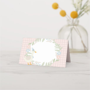 Carte De Placement Baby shower Floral En vichy d'oie soie rose