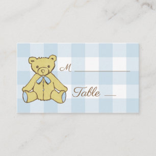 Carte De Placement Baby shower Garçon Ours Bleu Blanc Plaid