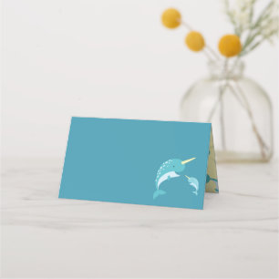 Carte De Placement Baby shower Narwhal Jaune Genre Baleine Neutre