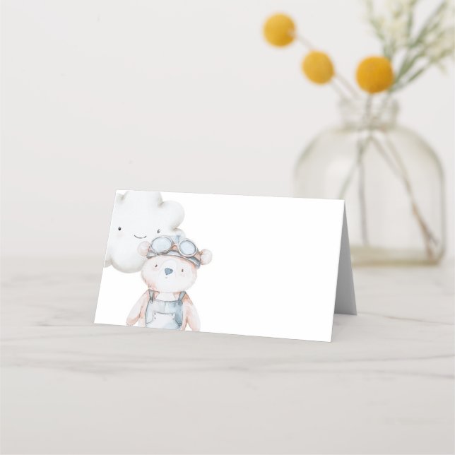 Carte De Placement Baby shower ou anniversaire d'avion et d'ours en p (Devant)