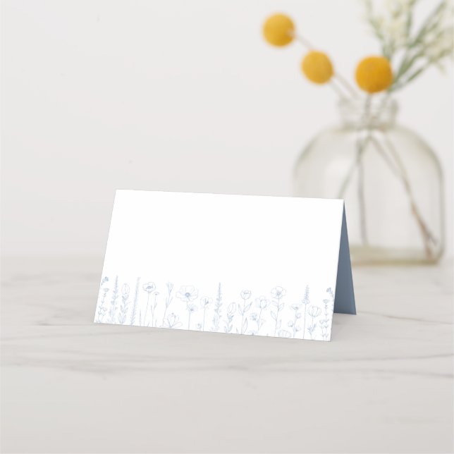 Carte De Placement Baby Shower Place Cards | Dusty Blue Wildflower (Devant)