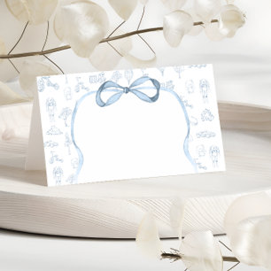 Carte De Placement Baby Shower Toile Bleu et Blanc