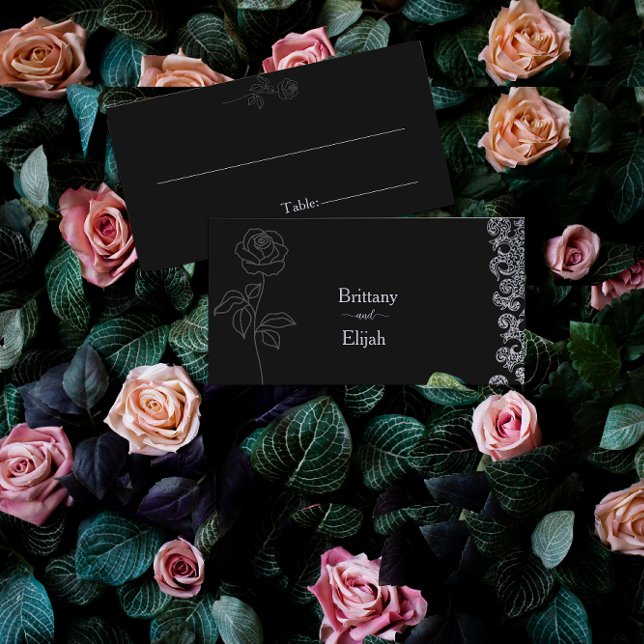 Carte De Placement Bachelorette gothique noire florale (Créateur téléchargé)