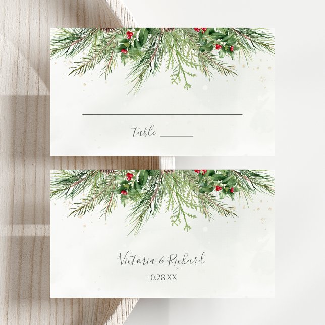 Carte De Placement Baies d'hiver rustiques Pine Cône Mariage de verdu (Créateur téléchargé)