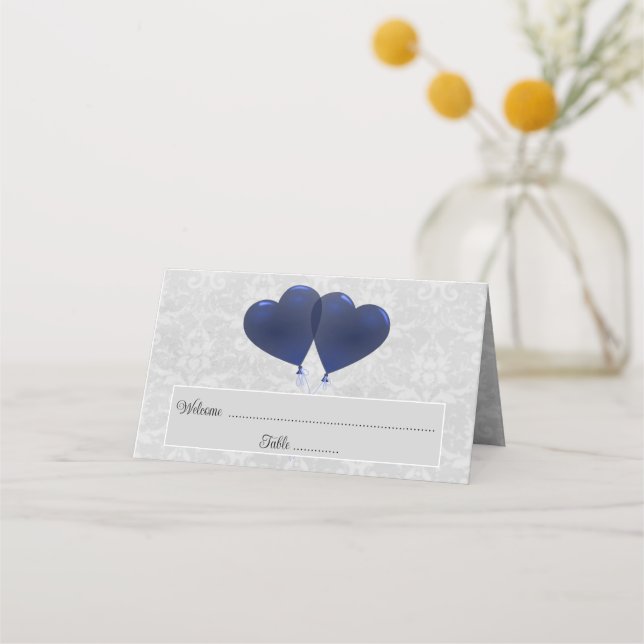 Carte De Placement Ballons de Coeur Bleu Réception Carte Place (Devant)