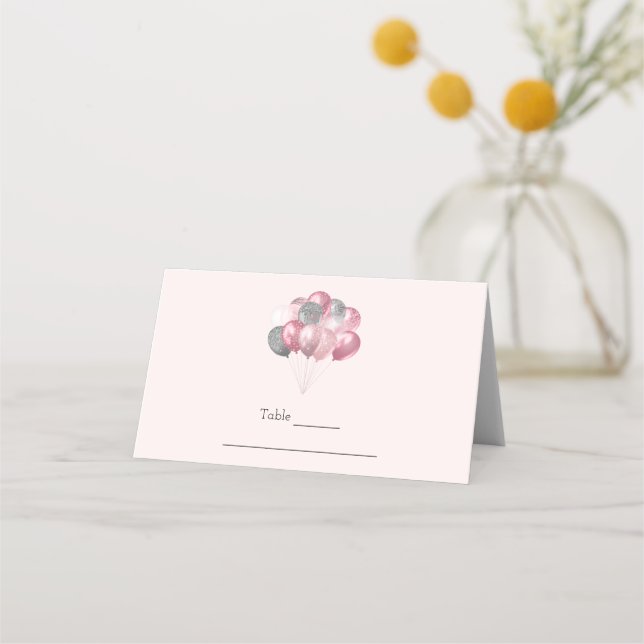 Carte De Placement Ballons de parties scintillant rose et argent (Devant)