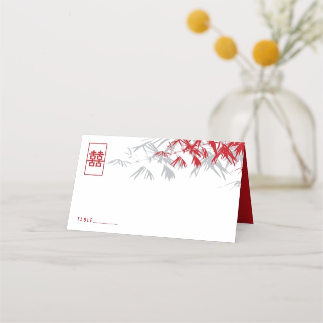 Carte De Placement Bambou rouge et gris Feuille double Xi Mariage chi (Devant)