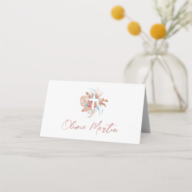 Carte De Placement Baptême bohème Boho Fleurs Christening (Devant)