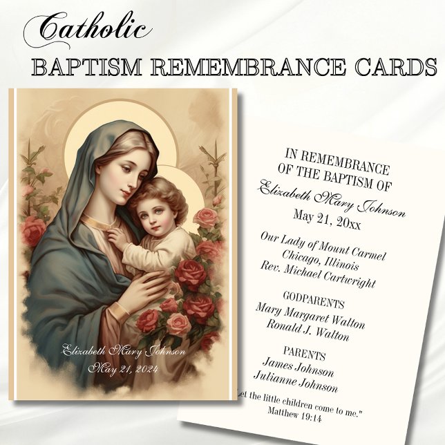 Carte De Placement Baptême catholique Mère religieuse Marie et Jésus (Créateur téléchargé)