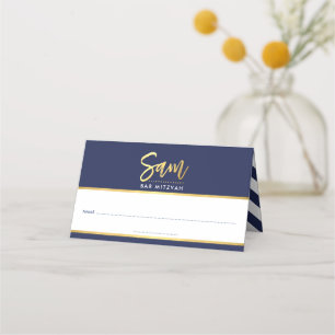 Carte De Placement BAR MITZVAH marine moderne bleu + nom d'or SAM