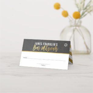 Carte De Placement BAR MITZVAH moderne en damier gris doré