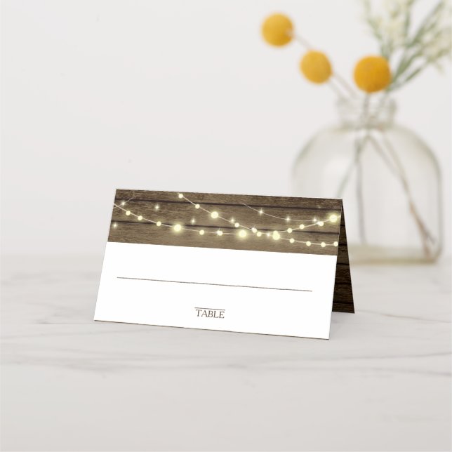 Carte De Placement Barre Bois et String Lights Place Card (Devant)