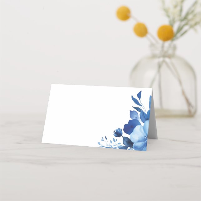 Carte De Placement Bat mitzvah d'aquarelle Blue Blooms (Devant)