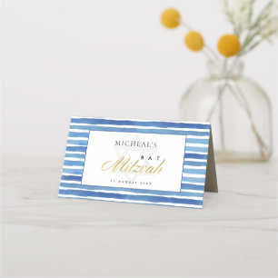 CARTE DE PLACEMENT BAT MITZVAH DE BARRE BAR BLEUE INDIGO WATERCOLOR