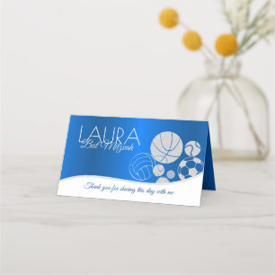 Carte De Placement Bat mitzvah de sport Carte de siège bleu et or