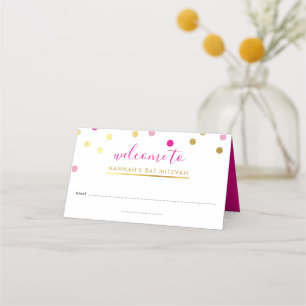 Carte De Placement BAT MITZVAH joli confetti tache or rose glam