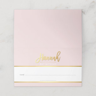 Carte De Placement BAT MITZVAH moderne rose pâle nom d'or HANNAH