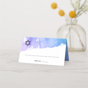 Carte De Placement Bat mitzvah Turquoise d'aquarelle violet plié