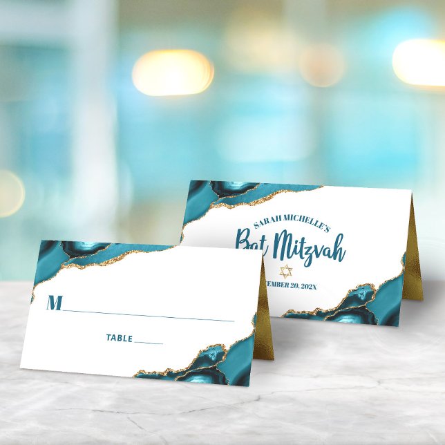 Carte De Placement Bat mitzvah Turquoise Or Agate Simple Moderne (Créateur téléchargé)