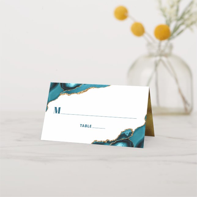 Carte De Placement Bat mitzvah Turquoise Or Agate Simple Moderne (Devant)