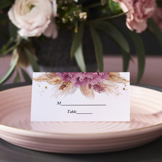 Carte De Placement Beauté élégante moderne Orchidée rose & Pampas & O (Créateur téléchargé)
