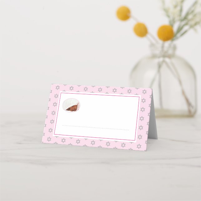 Carte De Placement Bébé juif Nommer Simchat Bat Photo rose (Devant)