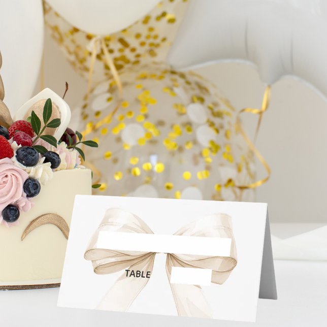 Carte De Placement Beige cream Bow Place Cards | Elegant Folded (Créateur téléchargé)
