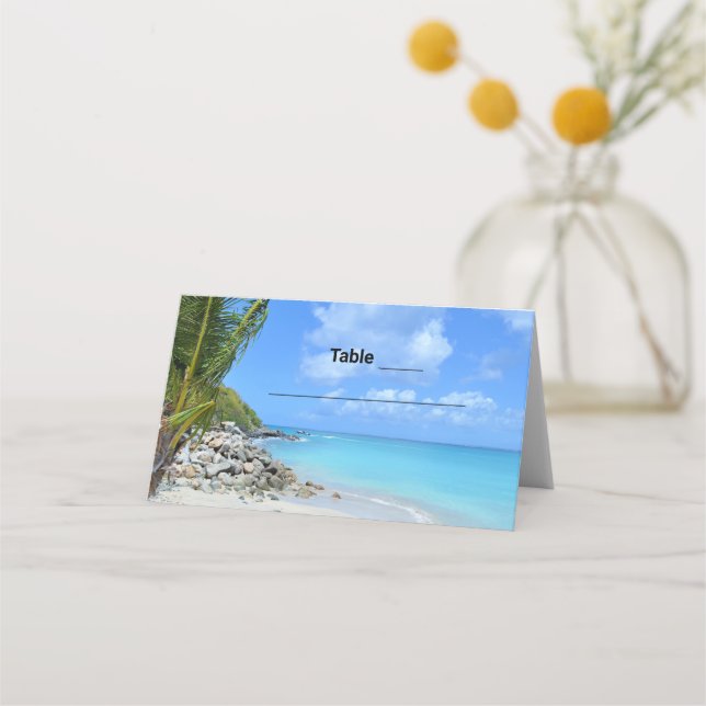 Carte De Placement Belle Table de Mariage Tropicale Turquoise sur la  (Devant)