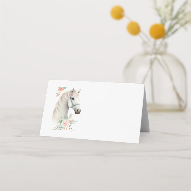 Carte De Placement Belle tête de cheval blanc Boho Floral (Devant)