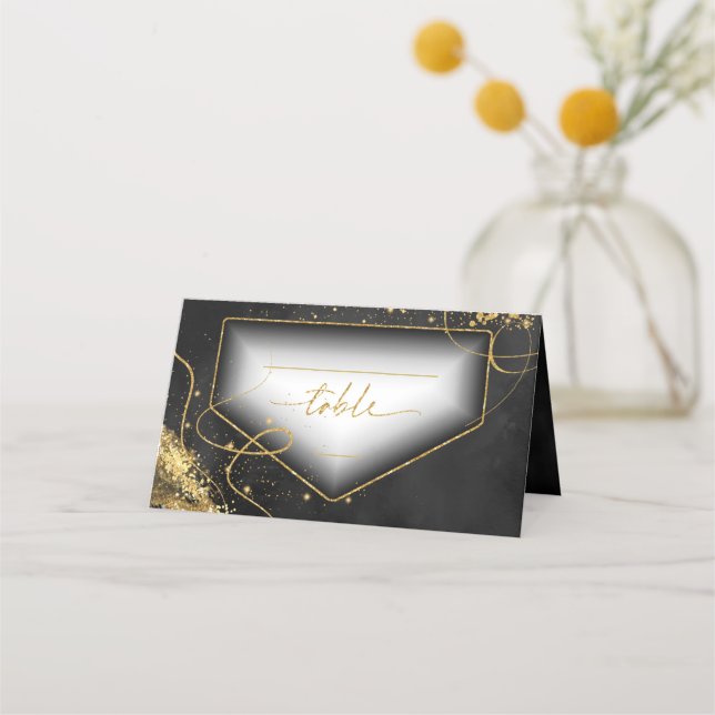 Carte De Placement Bk ID867 de la table Gold Abstrait Mariage Fine Li (Devant)