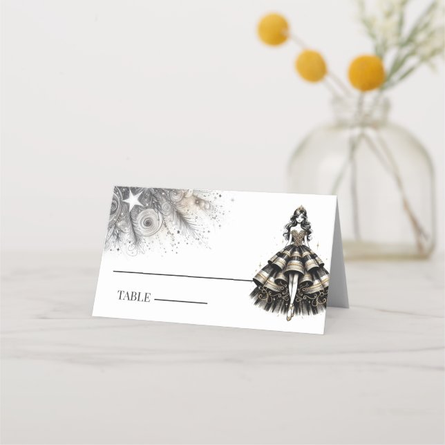 Carte De Placement Black & Gold Quinceañera (Devant)