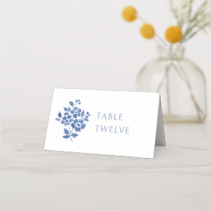 Carte De Placement Blanc et bleu Numéro de table du Mariage floral