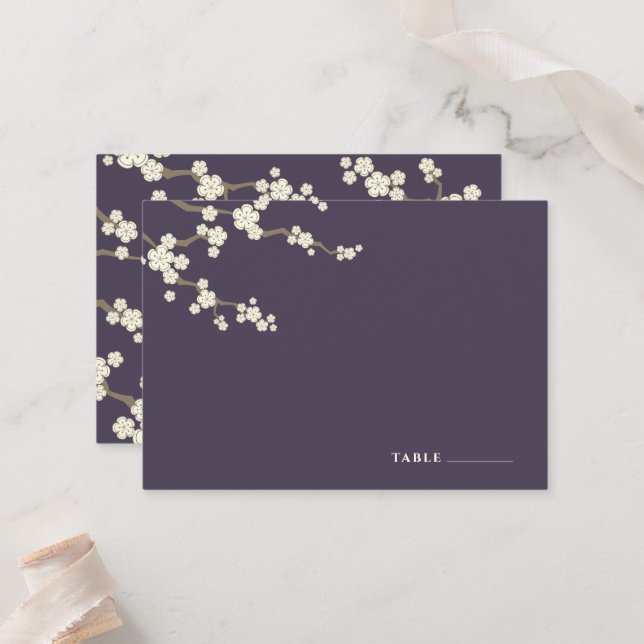 Carte De Placement Blanc Fleurs Sakura Fleurs cerisiers Fleurs Mariag (Devant/Arrière en situation)