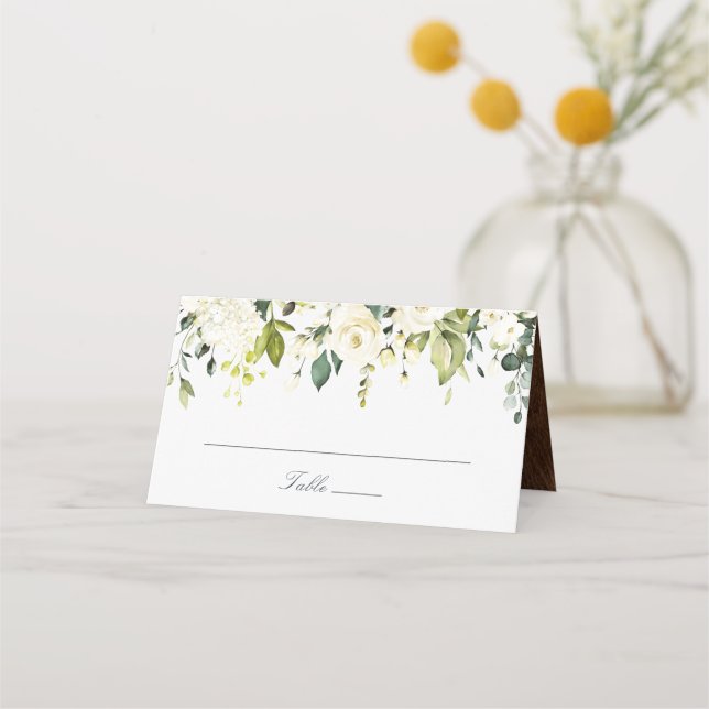 Carte De Placement Blanc Floral Rustique Mariage Élégant (Devant)