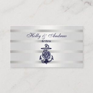 Carte De Placement Bleu Ancre Argent Blanc Marine Monogramme 33