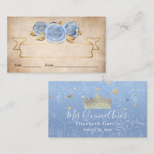 Carte De Placement Bleu Bébé Clair et Rose Doré Aquarelle Escort